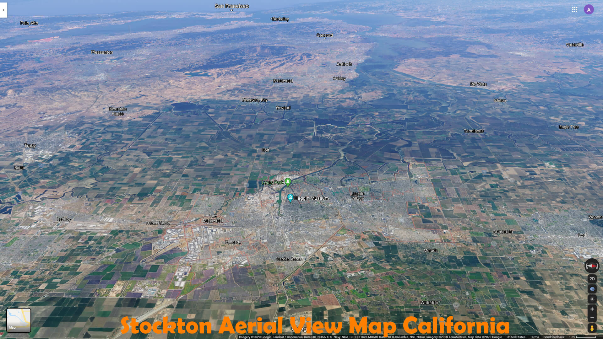 Stockton Aerial View Map California